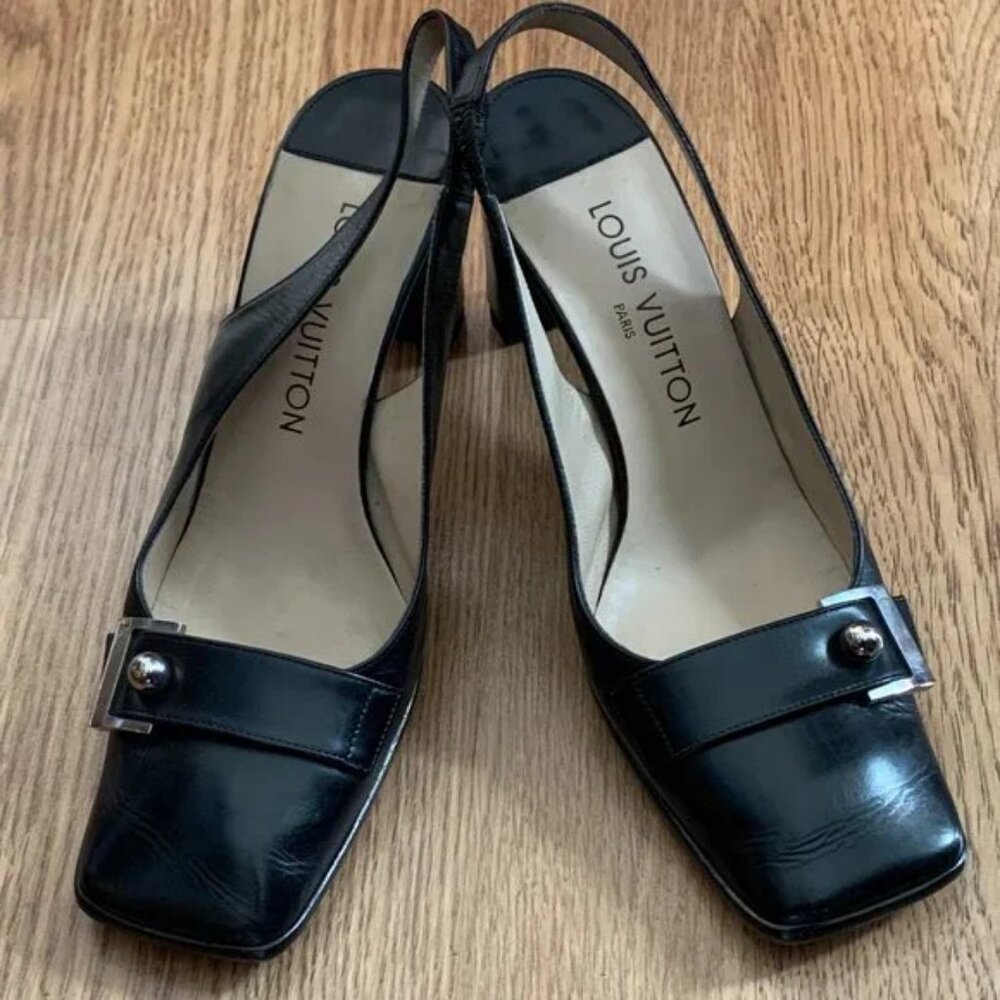 Louis Vuitton Shoes Black Slingback Heels Size 36.5 USED
